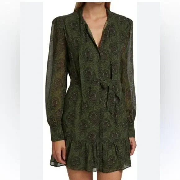 Paige Vittoria Mini Multi Green Dress Long Sleeve Army Size XL - Picture 6 of 17